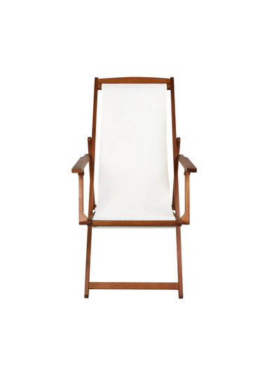 Charles Bentley Folding FSC Eucalyptus Wooden Deck Chair Beach Sun Lounger Cream