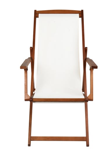 Charles Bentley Folding FSC Eucalyptus Wooden Deck Chair Beach Sun Lounger Cream