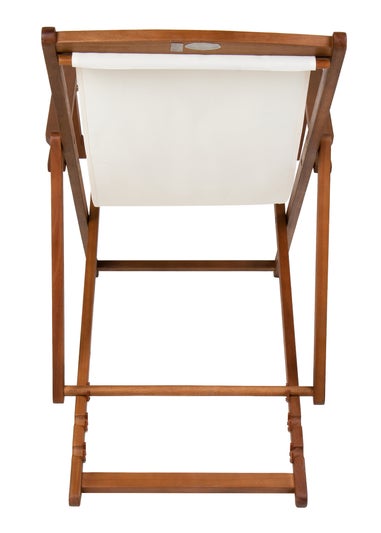 Charles Bentley Folding FSC Eucalyptus Wooden Deck Chair Beach Sun Lounger Cream