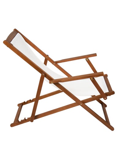 Charles Bentley Folding FSC Eucalyptus Wooden Deck Chair Beach Sun Lounger Cream