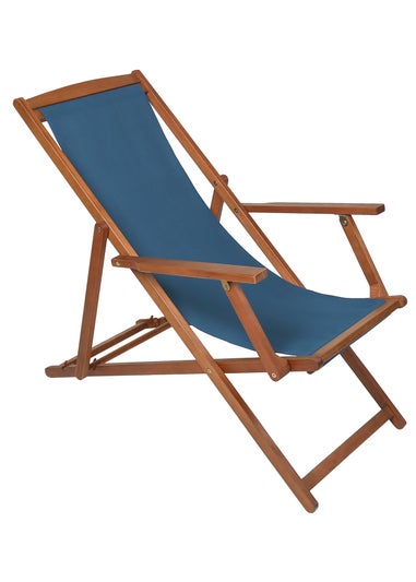 Charles Bentley Folding FSC Eucalyptus Wooden Deck Chair Beach Sun Lounger Teal