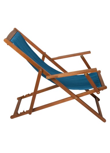 Charles Bentley Folding FSC Eucalyptus Wooden Deck Chair Beach Sun Lounger Teal