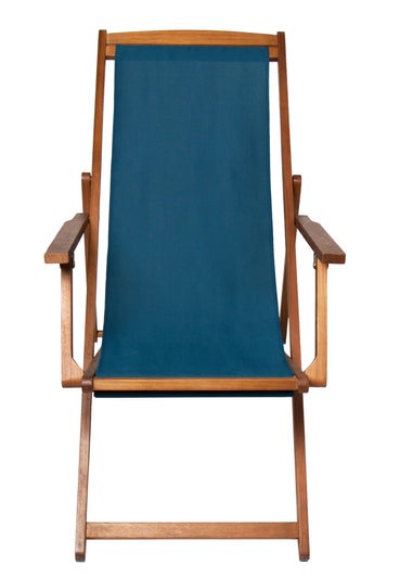 Charles Bentley Folding FSC Eucalyptus Wooden Deck Chair Beach Sun Lounger Teal