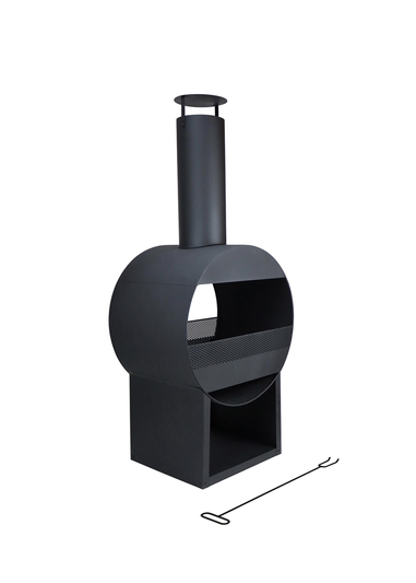 Charles Bentley Black Powder Coated Steel Modern Patio Heater Chimenea