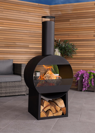 Charles Bentley Black Powder Coated Steel Modern Patio Heater Chimenea