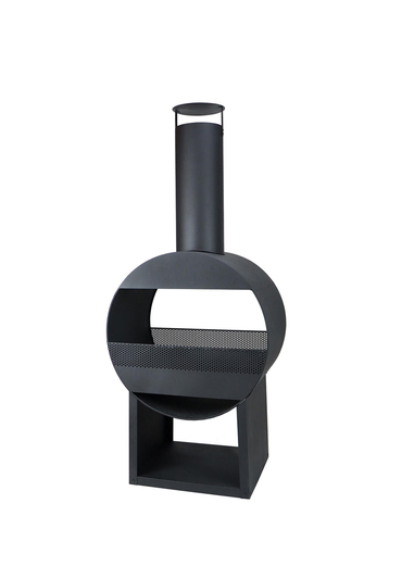 Charles Bentley Black Powder Coated Steel Modern Patio Heater Chimenea