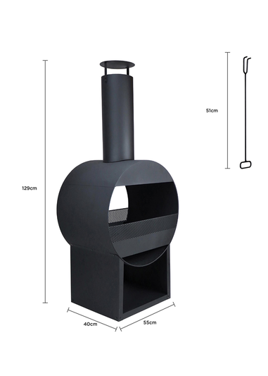 Charles Bentley Black Powder Coated Steel Modern Patio Heater Chimenea