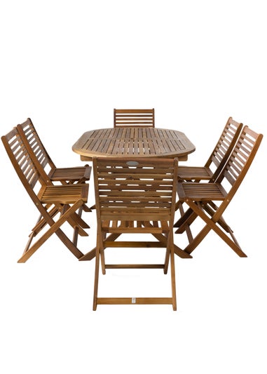 Charles Bentley FSC Acacia Wooden Furniture Patio Oval Table & 6 Chairs (7 Piece)