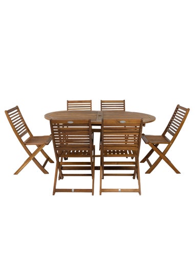 Charles Bentley FSC Acacia Wooden Furniture Patio Oval Table & 6 Chairs (7 Piece)