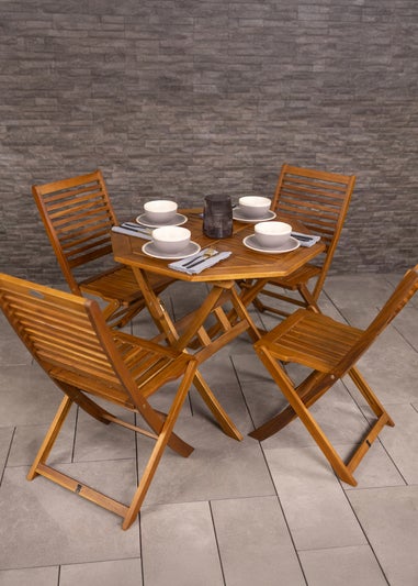 Charles Bentley FSC Acacia Wooden Octagonal Table & Chairs Set (5 Piece)
