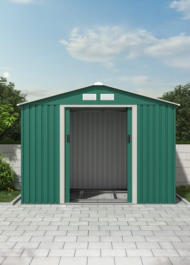 Charles Bentley Green Metal Garden Storage Shed Zinc Floor Frame (W8ft x D6ft)