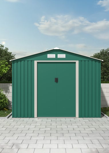 Charles Bentley Green Metal Garden Storage Shed Zinc Floor Frame (W8ft x D6ft)
