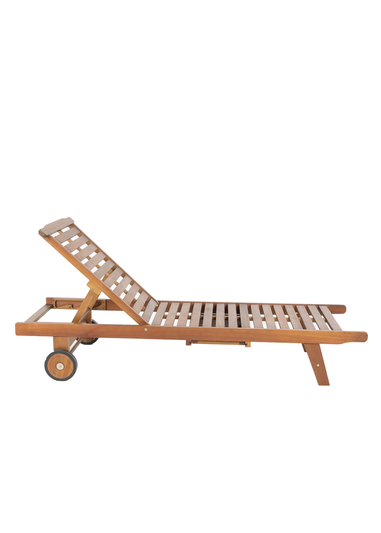 Charles Bentley FSC Acacia Wooden Reclining Sun Lounger With Pull Out Tray