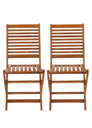 Charles Bentley FSC Acacia Wood Pair of Outdoor Foldable Chairs (H87.5cm x W46cm x D54cm)