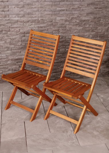 Charles Bentley FSC Acacia Wood Pair of Outdoor Foldable Chairs (H87.5cm x W46cm x D54cm)