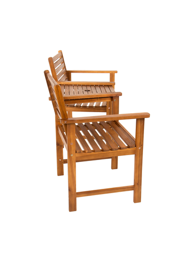 Charles Bentley FSC Acacia Wooden Companion Seat with Parasol Hole Shelf