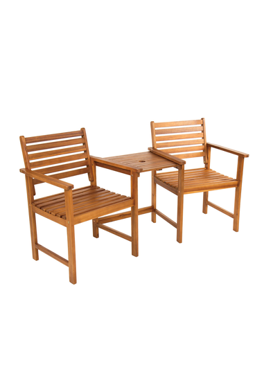 Charles Bentley FSC Acacia Wooden Companion Seat with Parasol Hole Shelf