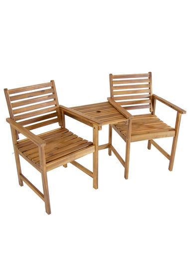 Charles Bentley FSC Acacia Wooden Companion Seat with Parasol Hole Shelf
