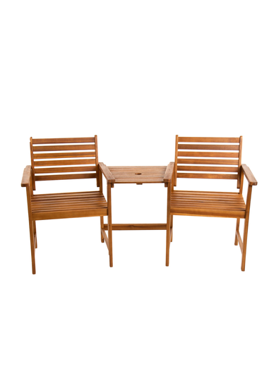 Charles Bentley FSC Acacia Wooden Companion Seat with Parasol Hole Shelf