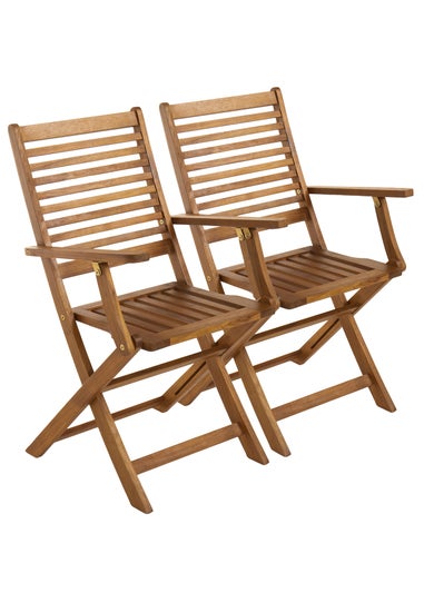 Charles Bentley FSC Acacia Wooden Pair of Foldable Outdoor Dining Armchairs