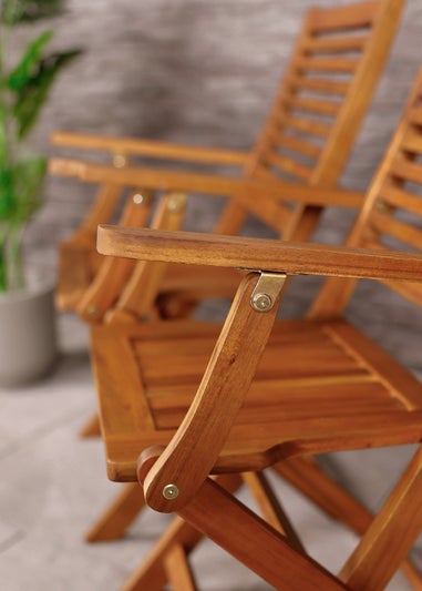 Charles Bentley FSC Acacia Wooden Pair of Foldable Outdoor Dining Armchairs