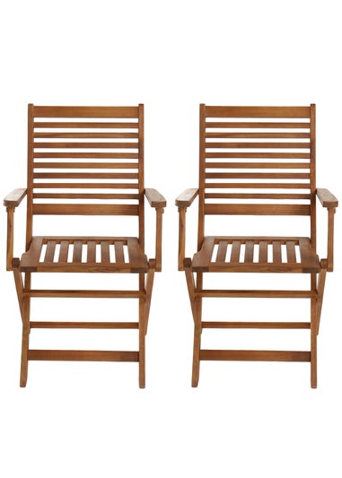 Charles Bentley FSC Acacia Wooden Pair of Foldable Outdoor Dining Armchairs
