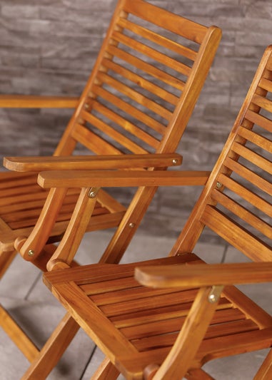 Charles Bentley FSC Acacia Wooden Pair of Foldable Outdoor Dining Armchairs