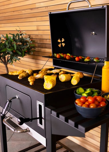 Charles Bentley American Large Portable Grill Charcoal BBQ Black (H108cm x L114cm x W63cm)