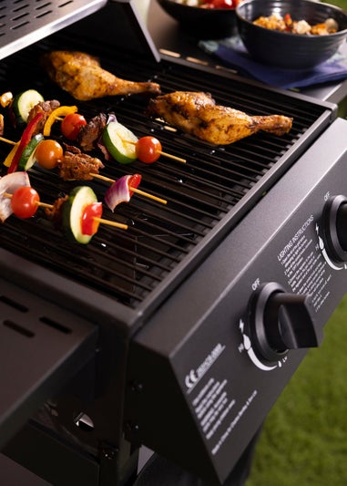 Charles Bentley Deluxe Auto Ignition 2 Burner Gas BBQ Grill Steel Barbecue