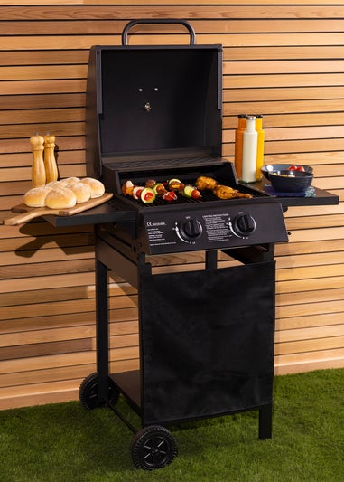 Charles Bentley Deluxe Auto Ignition 2 Burner Gas BBQ Grill Steel Barbecue