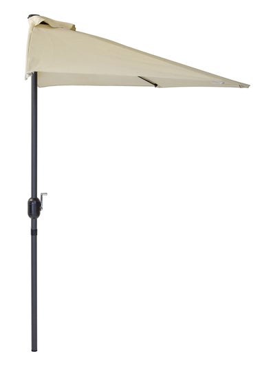Charles Bentley Beige Metal Garden Balcony Half Umbrella With Crank Turn (H235cm x L135cm x W270cm)
