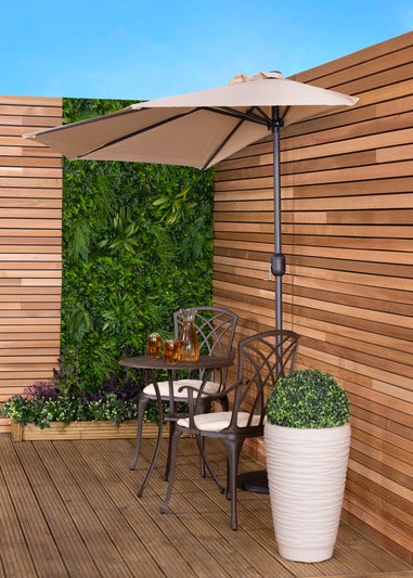 Charles Bentley Beige Metal Garden Balcony Half Umbrella With Crank Turn (H235cm x L135cm x W270cm)