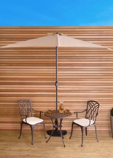 Charles Bentley Beige Metal Garden Balcony Half Umbrella With Crank Turn (H235cm x L135cm x W270cm)