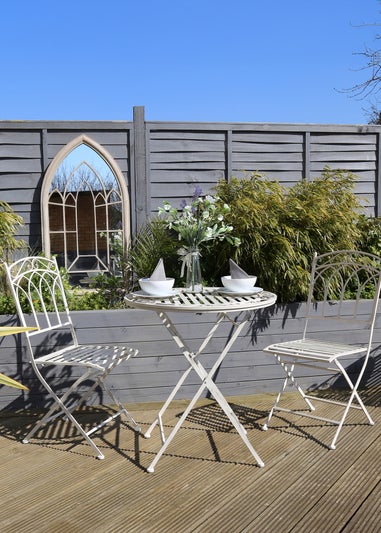 Charles Bentley Rustic Wrought Iron Outdoor Bistro Set Antique White (2 Seater)