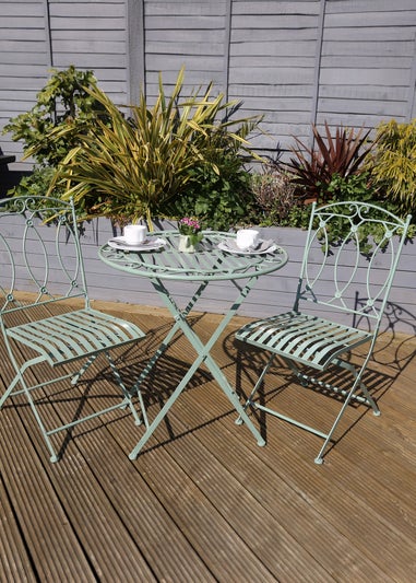 Charles Bentley Rustic Wrought Iron Outdoor Bistro Set Sage Green (2 Seater)