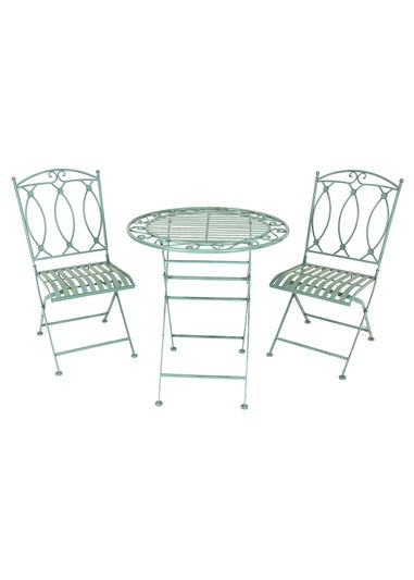 Charles Bentley Rustic Wrought Iron Outdoor Bistro Set Sage Green (2 Seater)