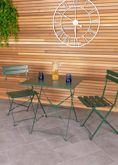 Charles Bentley Square Folding Metal Bistro Set Patio Garden Outdoor (2 Seater)