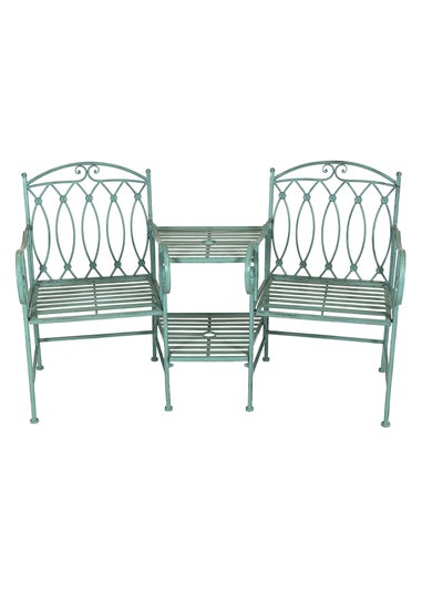 Charles Bentley Wrought Iron Rustic Companion Seat for Two Sage Green (H68.5cm x W155cm x D91.5cm)