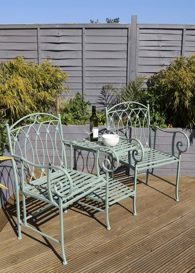 Charles Bentley Wrought Iron Rustic Companion Seat for Two Sage Green (H68.5cm x W155cm x D91.5cm)