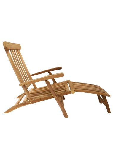 Charles Bentley Solid Wooden Teak Steamer Chair/Sun Lounger Garden Furniture (H61cm x L150cm x W95cm)