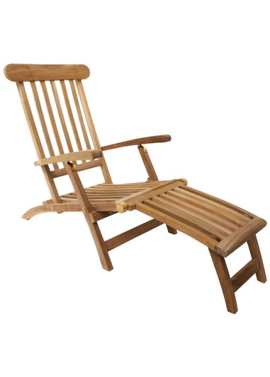 Charles Bentley Solid Wooden Teak Steamer Chair/Sun Lounger Garden Furniture (H61cm x L150cm x W95cm)
