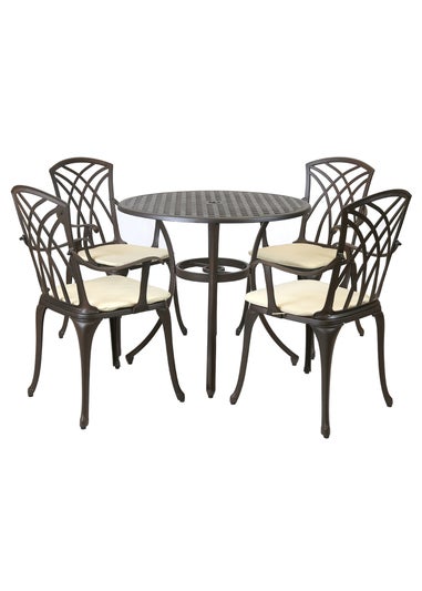 Charles Bentley Metal Cast Aluminium Garden Furniture Patio Set With Cushions (5 Piece)