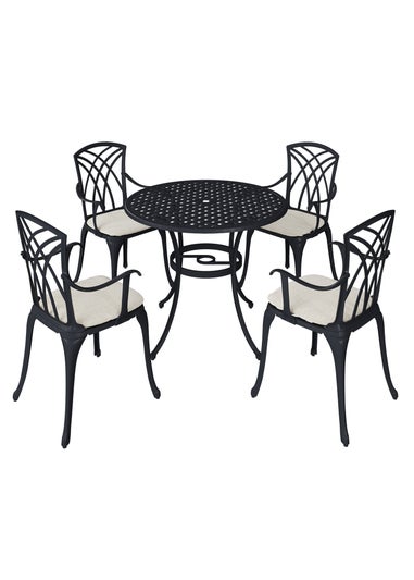 Charles Bentley Metal Cast Aluminium Garden Furniture Patio Set With Cushions (5 Piece)