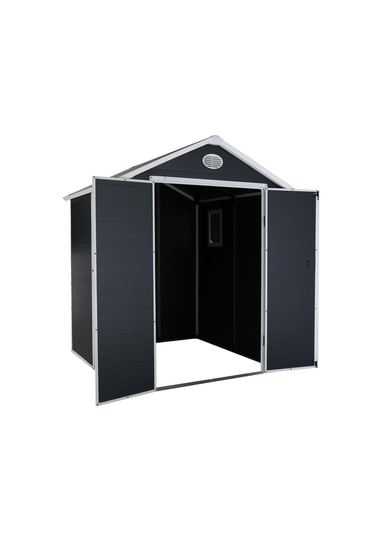 Charles Bentley Plastic Storage Garden Shed Grey Med Roof Outdoor (L6.3ft x W6.2ft)