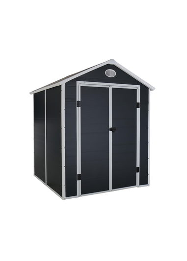 Charles Bentley Plastic Storage Garden Shed Grey Med Roof Outdoor (L6.3ft x W6.2ft)