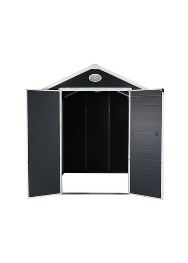 Charles Bentley Plastic Storage Garden Shed Grey Med Roof Outdoor (L6.3ft x W6.2ft)