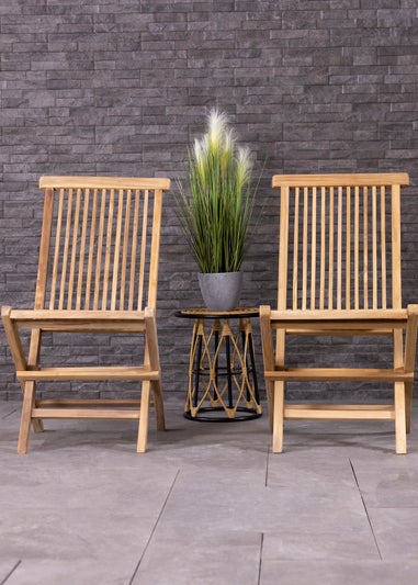 Charles Bentley Pair of Solid Wooden Teak Outdoor Folding Garden Patio Chairs