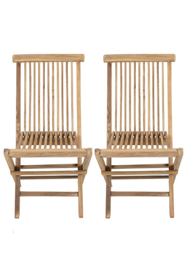Charles Bentley Pair of Solid Wooden Teak Outdoor Folding Garden Patio Chairs