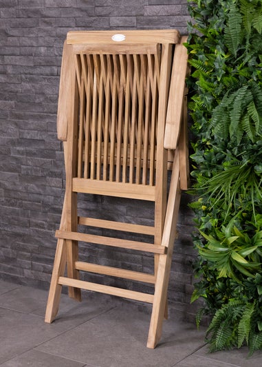 Charles Bentley Pair of Solid Wooden Teak Garden Outdoor Folding Arm Chairs