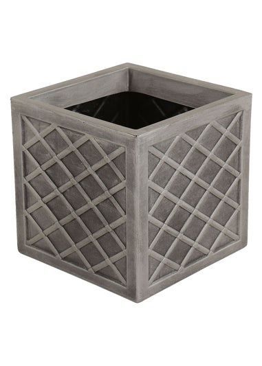 Charles Bentley Pair of Lazio Square Pewter Planters Grey Plastic (Dia. 32cm)